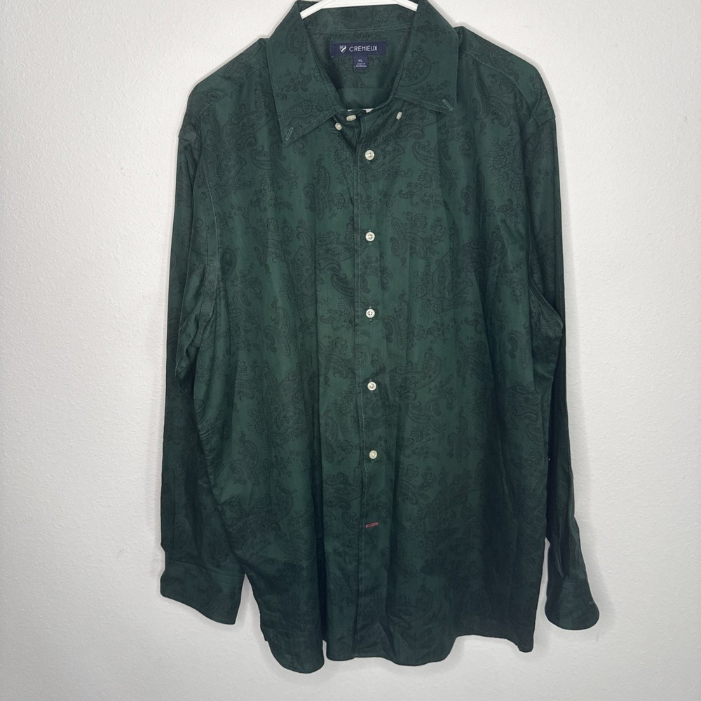 CREMIEUX CLASSICS Mens XL Green Paisley Long Sleeve Button Down Shirt Cotton